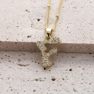 Collier pendentif lettre F en or, zircone cubique micro-pavée en cuivre, chaîne élégante.