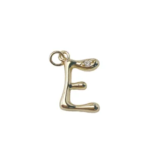 Gold plated letter E pendant charm, chic puffy initial jewelry accessory for DIY necklace crafting.