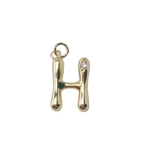 Gold plated brass letter H pendant charm with sparkling crystal stone for DIY jewelry making