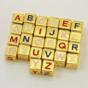 26 Initial Enamel Square Beads Gold Plated Brass Alphabet Charms For DIY Necklace Bracelet Making Personalized Name Jewelry Findings