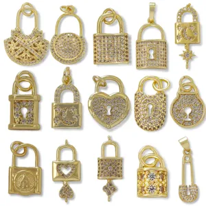 Vergulde zirkonia slot bedels hangers set DIY sieraden maken accessoires voor kettingen armbanen.