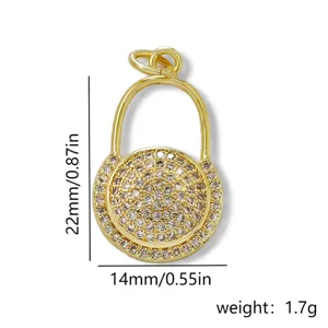Goud koper micro-ingelegd zirkoon tas slot hanger DIY sieraden accessoire 22x14mm 1.7g
