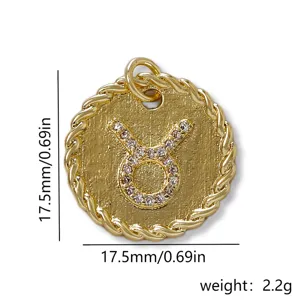 Zodiac Taurus pendant copper micro-inlaid zircon 18k real gold plated DIY charm accessory
