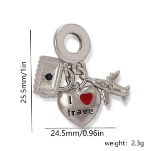 Travel theme airplane suitcase heart metal charm DIY jewelry pendant accessory 2.3g