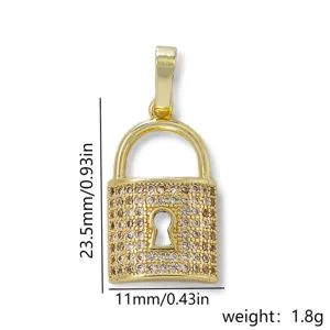 Verguld koperen micro-pave kubieke zirkonia hangslot hanger DIY mode sieraden accessoire