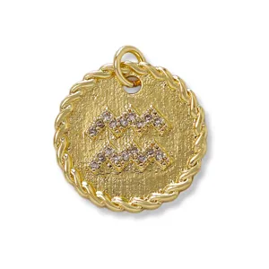 Aquarius zodiac sign pendant, copper micro-pave cubic zirconia, 18k gold plated DIY jewelry.