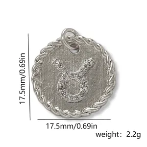 Taurus zodiac pendant detail, copper micro-pave zircon round coin design, size 17.5mm.