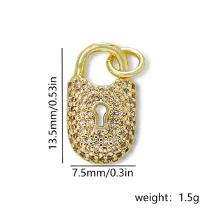 Gouden micro-pave zirkonia hangslot hanger DIY sieraden accessoires 13,5x7,5mm groot