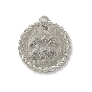 Silver Aquarius zodiac sign pendant charm, detailed pavé cubic zirconia DIY jewelry detail.