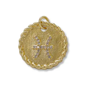 Pisces zodiac pendant charm micro pave cubic zirconia 18k gold plated DIY jewelry accessory