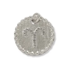 Detailed close-up of the Aries zodiac pendant, featuring micro-set zirconia and braided rim.
