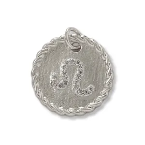 Leo zodiac sign pendant featuring sparkling micro-inlaid cubic zirconia on silver-plated metal.