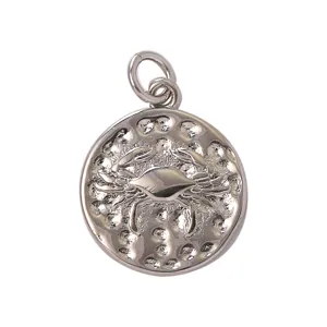Silver tone Cancer zodiac coin pendant, retro textured metal charm for DIY necklace and bracelet.