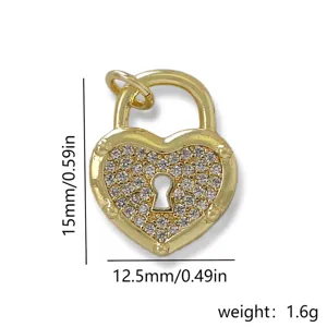 Gouden hart hangslot hanger met zirkonia micro pave, 15x12.5mm DIY sieraden accessoire.