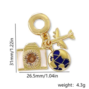 Gold-Plated Travel Theme Charm Pendant Camera Airplane Globe DIY Jewelry Accessory