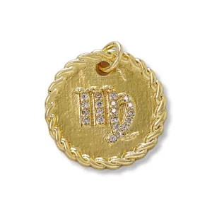 Gold Plated Virgo Zodiac Coin Pendant Micro Pave Zirconia DIY Necklace Jewelry Accessory
