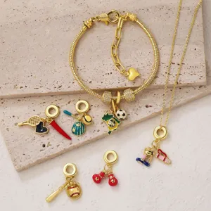 Set de Bracelet Collier Pendentif Sport en Cuivre Plaqué Or 18K Bijou DIY Tendance