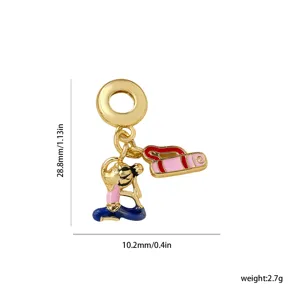 Pendentif charm chien yoga émaillé plaqué or pour bracelet DIY, 28,8 mm, bijou de sport tendance.