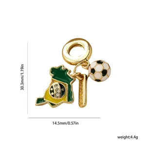 Plaqué Or 18K Carte Du Brésil Ballon De Football Pendentif DIY Bracelet Bijoux Accessoire
