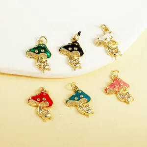 Cute Cartoon Forest Style Mushroom Frog Enamel Pendant Copper Electroplated DIY Jewelry Accessories Necklaces Charms For Women