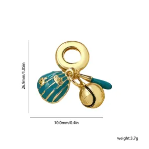 Pendentif sport en cuivre plaqué or 18K émail bleu gant de baseball et balle pour bracelet DIY
