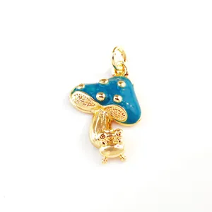 Cute mushroom frog necklace pendant gold plated enamel charm diy jewelry accessory