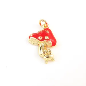 Cute red mushroom and frog pendant charm gold plated alloy DIY jewelry making accessories.