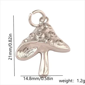 Pendentif champignon en métal argenté zircon micro serti accessoire bijoux DIY 21x14.8mm