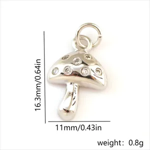 Pendentif champignon argenté cuivre micro-serti zircon accessoire de bijou DIY