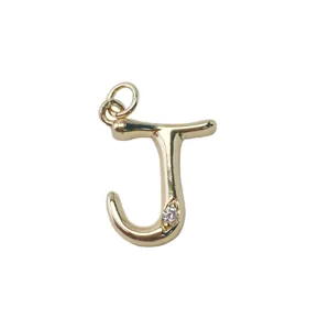 Gold plated brass letter J pendant charm for stylish DIY necklace jewelry accessory