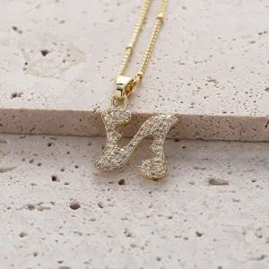 Collier Pendentif Lettre N Alphabet Zircon Couleur Or Cuivre Micro Pave Mode Bijoux