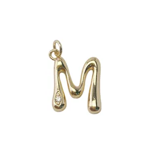 Chic 18k gold plated brass melted letter M pendant charming DIY necklace jewelry accessory.