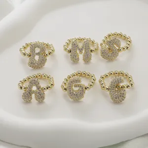 Gouden kralen alfabet ringen verstelbaar maat micro pavé zirkonia brief sieraden