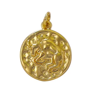Gold-plated taurus zodiac sign round coin pendant detail, perfect for DIY jewelry making.