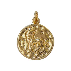 18k gold plated round zodiac lion pendant retro style DIY jewelry making accessory