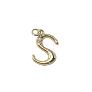 Brass letter S pendant 18k gold plated charm for DIY jewelry necklace design detail view