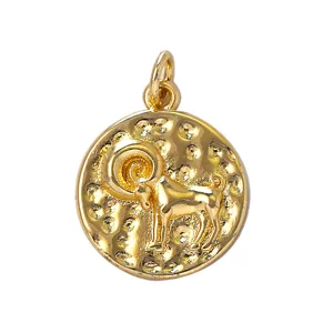 Aries zodiac coin pendant charm in 18k gold plated finish, ideal for DIY necklace jewelry.