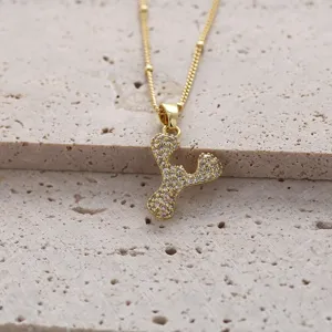 Collier Pendentif Lettre Zircon Plaqué Or Bijou Fantaisie en Cuivre Tendance