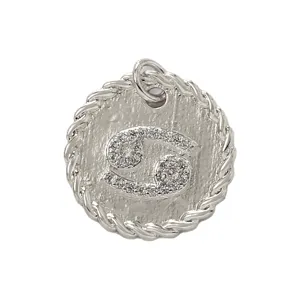 Silver Zodiac Cancer Pendant Copper Micro Paved Zirconia Necklace Charm Jewelry DIY Accessory