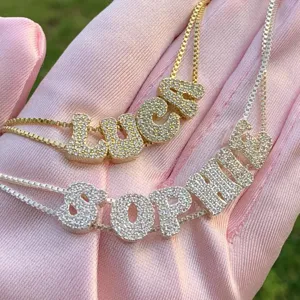 Minimaliste Cuivre Lettre Pendentif Collier Or Platine Plaqué Strass Initiale Alphabet Pendentifs Bijoux Cadeau Pour Femmes