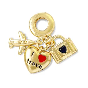 Gold plated airplane heart suitcase charm pendant DIY jewelry accessory main front view