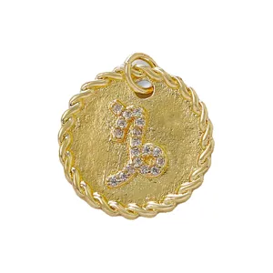 18k gold plated copper micro pave zircon zodiac pendant charm for DIY jewelry making necklace.