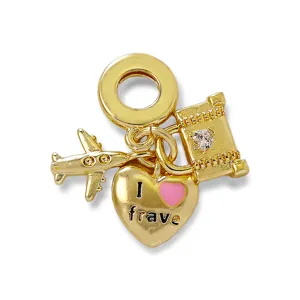 Gold plated travel charm pendant DIY jewelry airplane suitcase heart shape accessory stylish gift