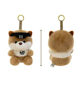 Cute brown bear plush toy keychain, soft stuffed animal doll pendant for bags and keys.