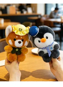 Cute cartoon animal plush toy pendant, brown bear and penguin desk companion doll.