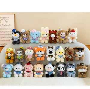 Cute mini animal plush toys pendant set, various cartoon dolls for desk decor and bags.