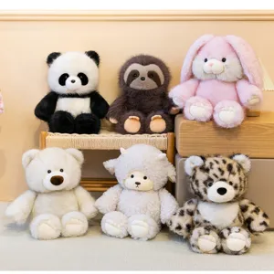 Cute simulation animal plush toys set featuring panda, rabbit, bear and sloth for kids soothing.