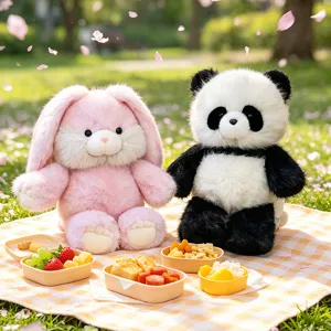 Cute simulation animal plush toys, soft pink rabbit and panda dolls for children.