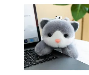 Süßes graues Katzen Plüschtier Anhänger Mini magnetische Puppe Schreibtisch Dekoration