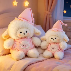 Süßes Schlafendes Schaf Plüschtier Gestopftes Tier Weiche Pyjama Lamm Puppe Mit Nachtmütze Beruhigender Begleiter Geschenk Für Kinder Mädchen